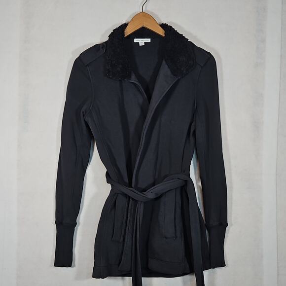 Standard James Perse Charcoal Grey Belted Wrap Cardigan Sweater - Picture 1 of 8